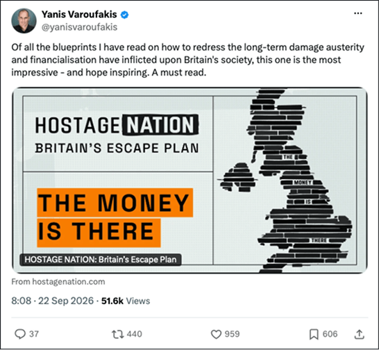 Screenshot of the Twitter/X post that Yanis made which includes a link to the Hostage Nation website
